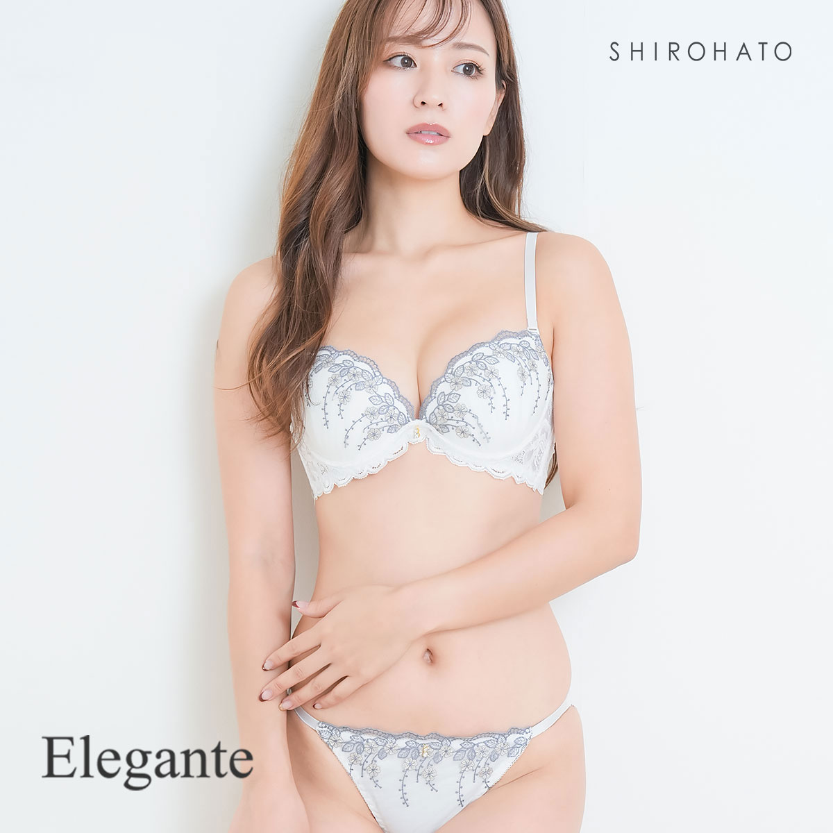 エレガント アンティークアイビー ブラセット ABCDEF 大きいサイズ 脇高 谷間 総レース ブラセット ブラジャー ショーツ Elegante(OW-オフホワイト-A70-M)