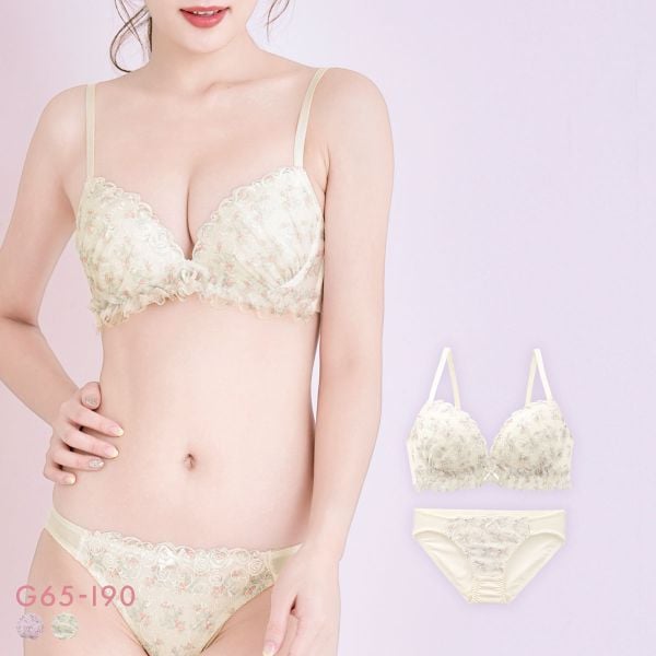 パンキュート ローズロマンティックフリル ブラセット GHI65-95 大きいサイズ グラマー 盛り ブラ 大きいサイズ 脇寄せ L字 谷間 盛り胸 PANCUTE