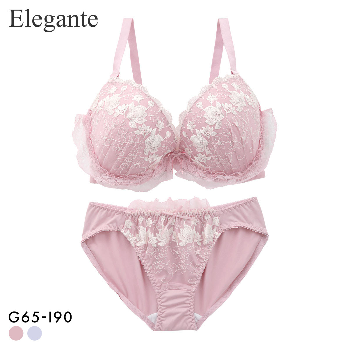 エレガント ロマンティックフリル ブラセット GHI65-95 グラマー アンダー大きいサイズ 脇肉 谷間 Elegante(PI-ピンク-G65-M)