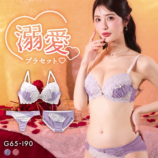 エレガント バイカラーレーシー ブラセット 3点セット Tバック GHI65-95 大きいサイズ グラマー 谷間 寄せ ブラジャー ショーツ セット Elegante