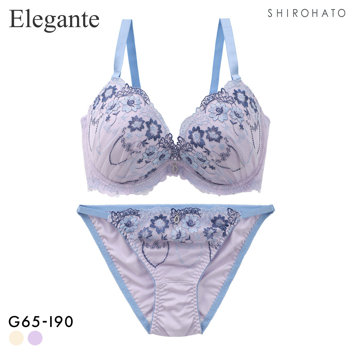 エレガント パピヨンフルール ブラセット GHI65-95 大きいサイズ グラマー 谷間 まる胸 ブラジャー ショーツ Elegante(PU-パープル-G65-M)