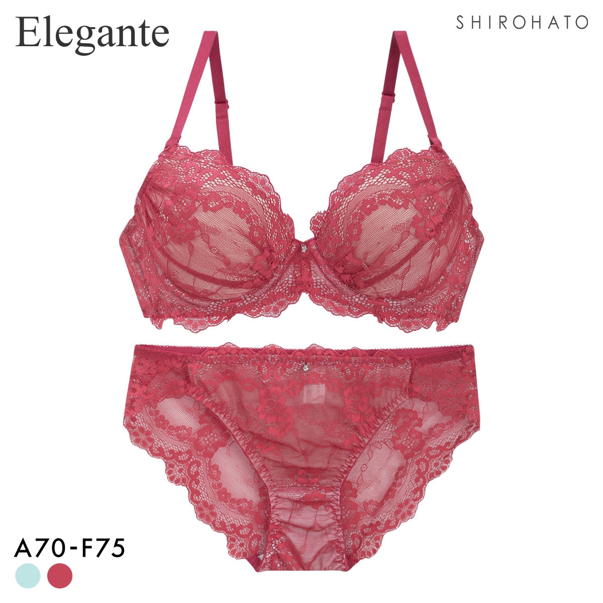 エレガント シアーエレガント総レース ブラセット ABCDEF 盛り胸 寄せ上げ 大きいサイズ Elegante(WI-ワイン-A70-M)