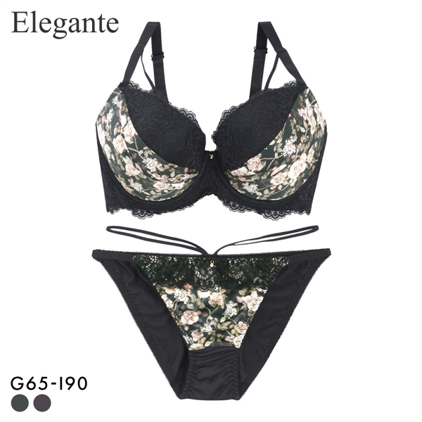 エレガント ローズプリントレース ブラセット GHI65-95 大きいサイズ グラマー 盛り ブラジャー ショーツ セット Elegante