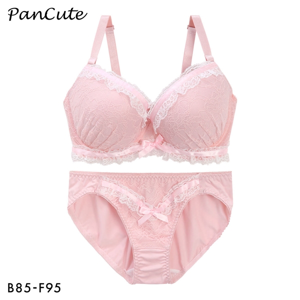 パンキュート レースフリルフェミニン ブラセット BCDEF80-95 大きいサイズ グラマー ブラジャー ショーツ セット PANCUTE