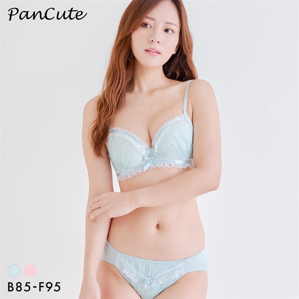 パンキュート レースフリルフェミニン ブラセット BCDEF80-95 大きいサイズ グラマー ブラジャー ショーツ セット PANCUTE
