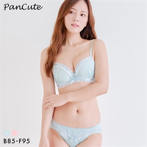 パンキュート レースフリルフェミニン ブラセット BCDEF80-95 大きいサイズ グラマー ブラジャー ショーツ セット PANCUTE