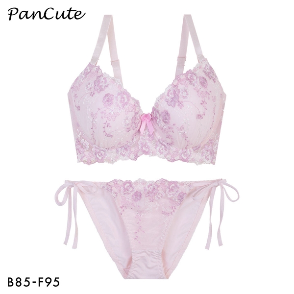 パンキュート ロマンティックフラワー ブラセット BCDEF80-95 大きいサイズ グラマー サイドリボン ブラジャー ショーツ PANCUTE