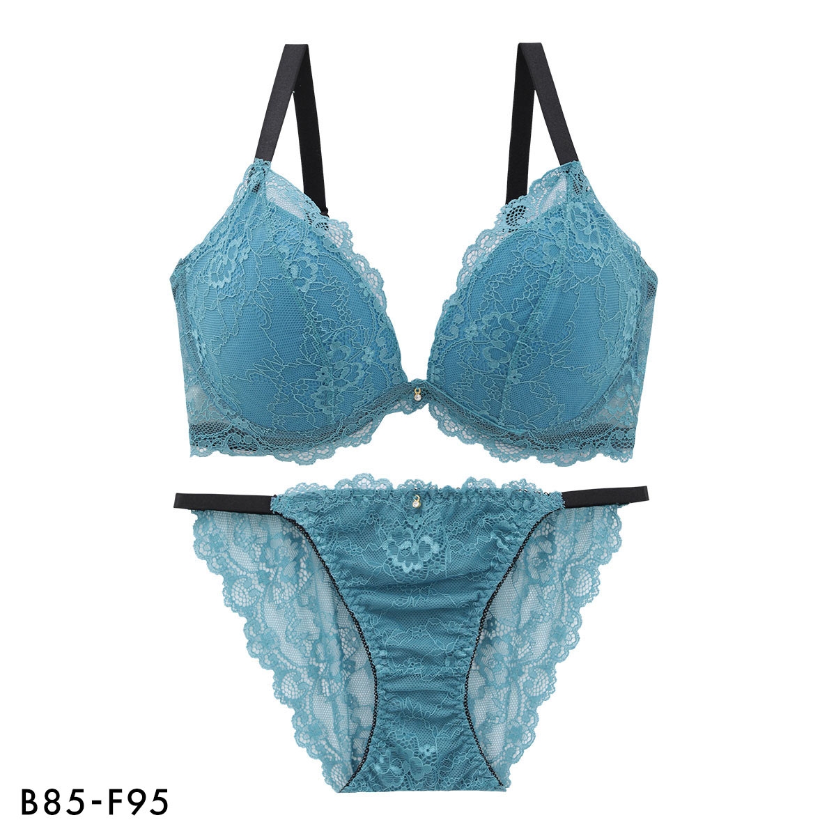 エレガント ビビットカラー総レース ブラセット BCDEF80-95 大きいサイズ グラマー ブラジャー ショーツ Elegante 下着(TU-ターコイズ-B85-LL)