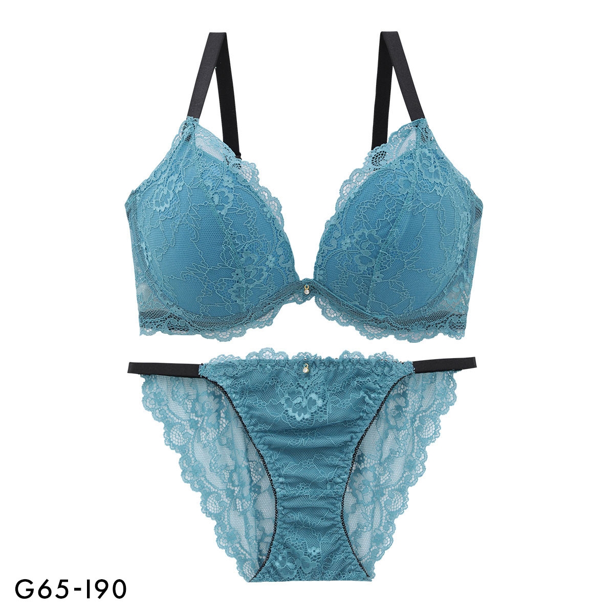 エレガント ビビットカラー総レース ブラセット GHI65-95 大きいサイズ グラマー 盛り ブラジャー ショーツ Elegante 下着(TU-ターコイズ-G65-M)