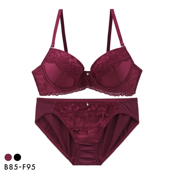 エレガント マットサテンレース ブラセット BCDEF80-95 大きいサイズ グラマー ブラジャー ショーツ セット Elegante 下着