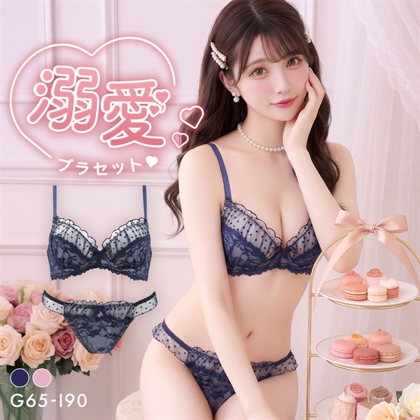 エレガント ドットチュール ブラセット GHI65-95 大きいサイズ グラマー 盛り ブラジャー ショーツ セット Elegante