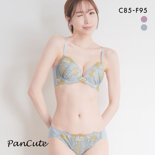 パンキュート 脇肉を谷間に変える脇高ブラ ローズリボン ブラセット CDEF80-95 大きいサイズ グラマー ブラジャー ショーツ セット