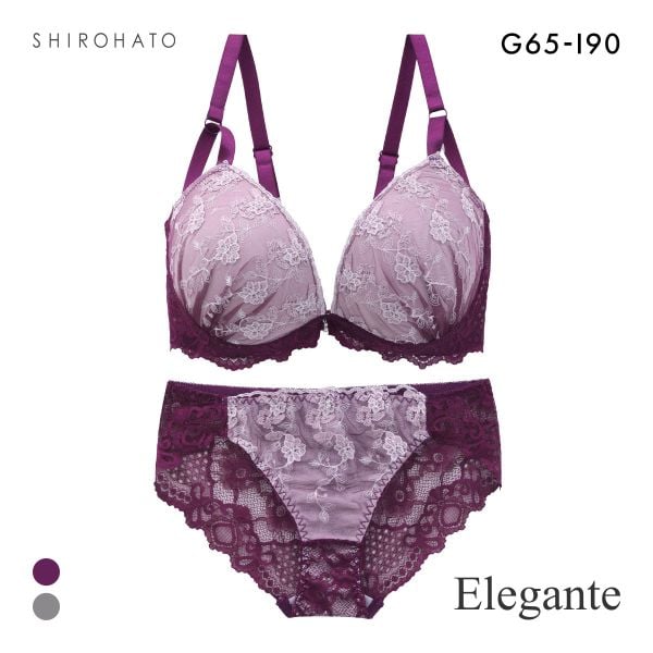 エレガント 脇肉を谷間に変える脇高ブラ シャイニーレース ブラセット GHI65-95 大きいサイズ 脇寄せ 盛り 美胸補正 育乳 Elegante