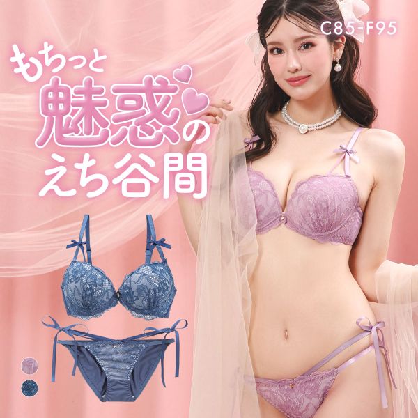 エレガント 脇肉を谷間に変える脇高ブラ セレスティリボン ブラセット CDEF80-95 脇寄せ 谷間 大きいサイズ グラマー 盛り ブラジャー ショーツ Elegante