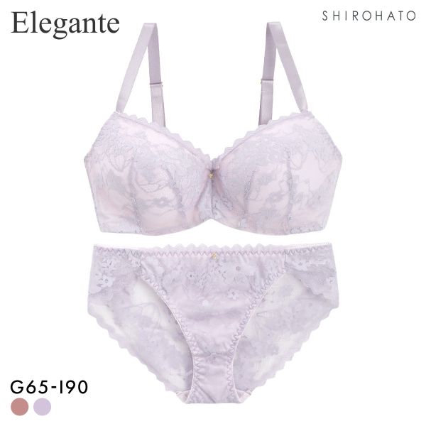 エレガント 脇肉を谷間に変える脇高ブラ インビジブル風シンプルレース ブラセット GHI65-95 大きいサイズ グラマー Elegante