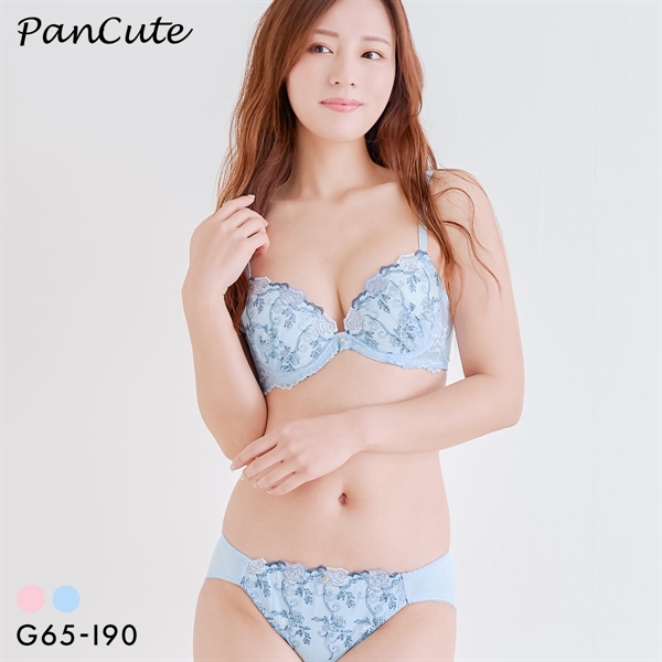パンキュート 脇肉を谷間に変える脇高ブラ ローズ刺繍 ブラセット GHI65-95 大きいサイズ グラマー PANCUTE