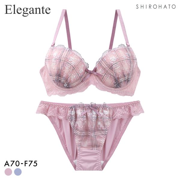 エレガント チェックレース ソフトワイヤー ブラセット ABCDEF 大きいサイズ グラマー ブラジャー ショーツ セット 谷間 Elegante