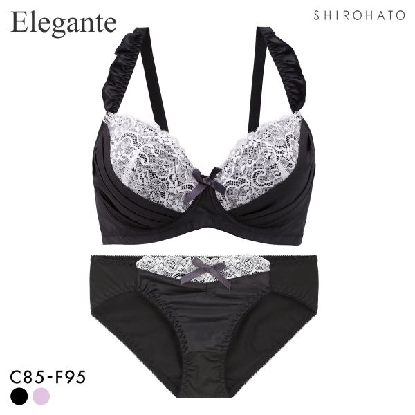 エレガント すっきりらくちんソフトワイヤー フェミニンタック ブラセット CDEF80-95 グラマー ブラジャー ショーツ セット Elegante