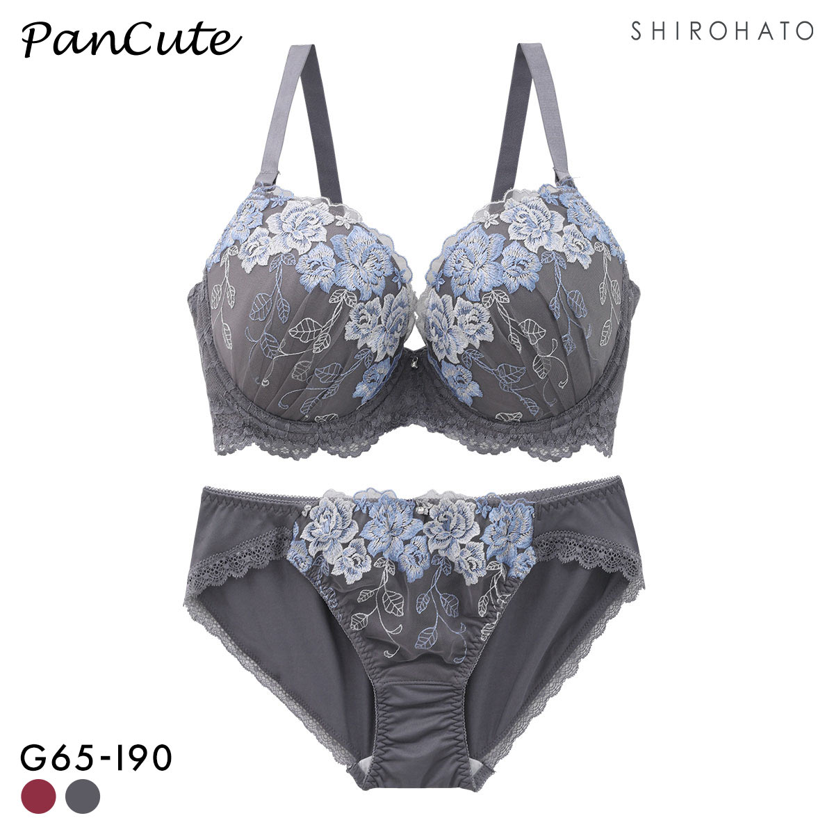 パンキュート らくちんソフトワイヤー グロッシーローズ ブラセット GHI65-95 グラマー アンダー大きいサイズ 脇肉 谷間 美胸(GY-グレー-G65-M)