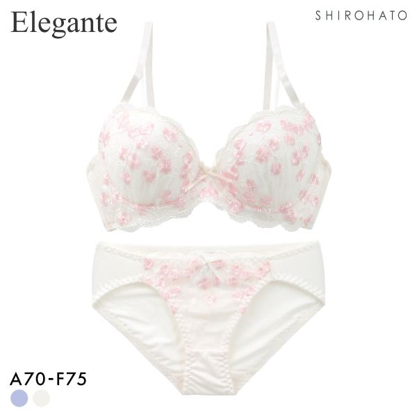 エレガント らくちんソフトワイヤー プチフラワー ブラセット ABCDEF 大きいサイズ グラマー ブラジャー ショーツ セット Elegante