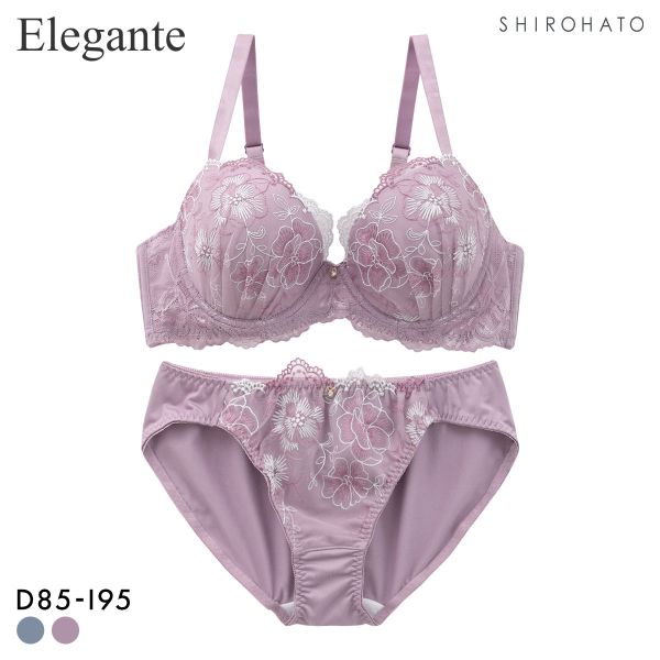 大感謝価格 エレガント 脇肉を谷間に変える脇高ブラ ラメフラワー刺繍 ソフトワイヤー ブラセット DEFGHI 85-95 グラマー Elegante