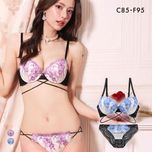 エレガント 脇肉を谷間に変える脇高ブラ クロスストリング ブラセット CDEF80-95 大きいサイズ グラマー 谷間 ブラジャー ショーツ セット Elegante