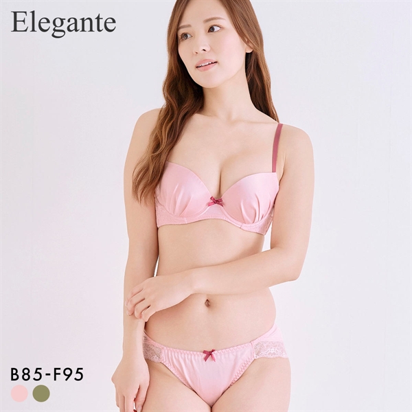 エレガント 配色シンプルデザイン ブラセット BCDEF80-95 大きいサイズ グラマー 盛り Wパッド ブラジャー ショーツ セット Elegante
