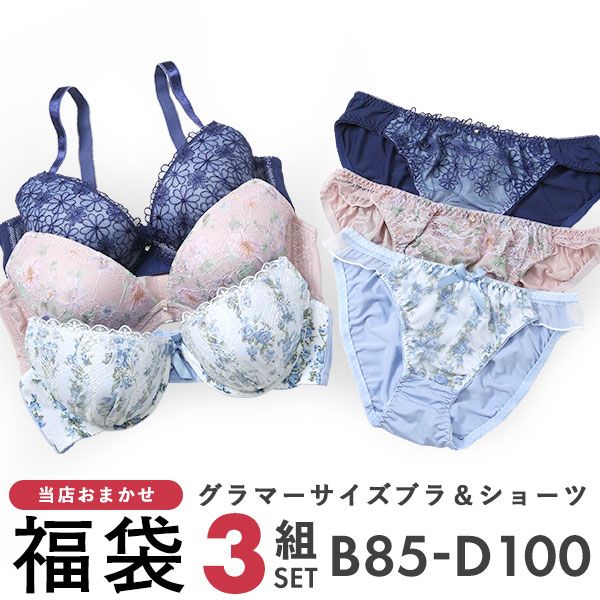 グラマーサイズ お買得 おまかせ ブラ＆ショーツ 3組セット BCDカップ