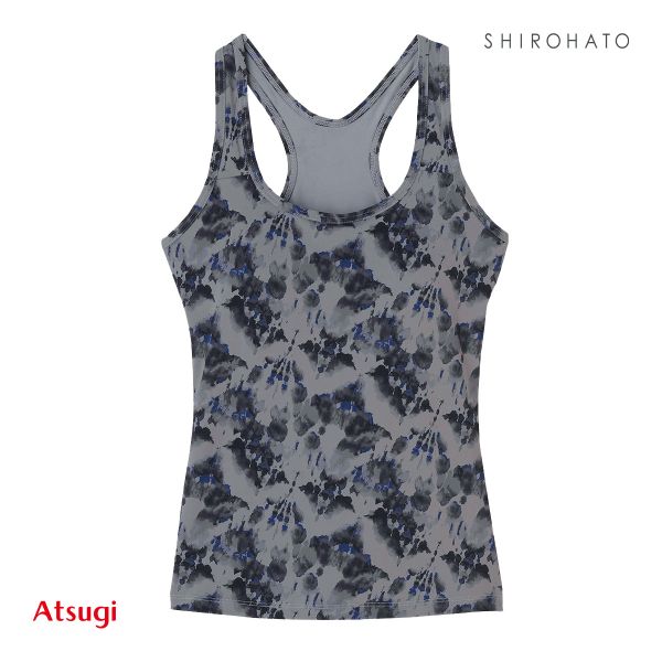 アツギ ATSUGI クリアビューティアクティブ カップ付きインナー タンクトップ ボタニカルニュアンス柄 吸汗速乾 レディース スポーツウェア