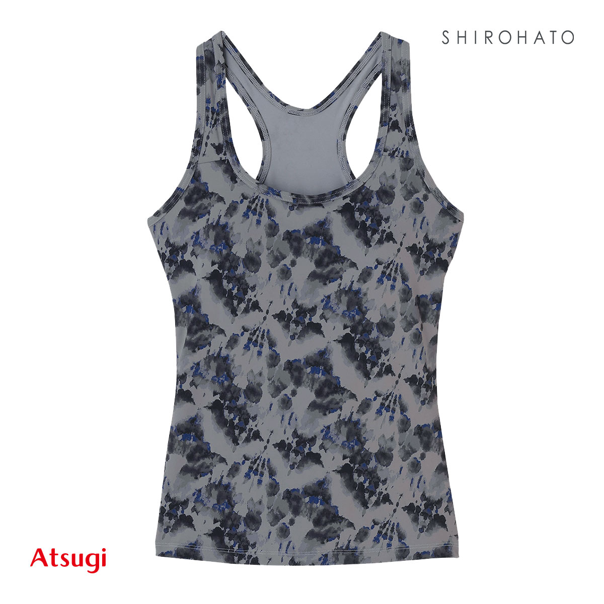 アツギ ATSUGI クリアビューティアクティブ カップ付きインナー タンクトップ ボタニカルニュアンス柄 吸汗速乾 レディース スポーツウェア(GY-グレー-M)
