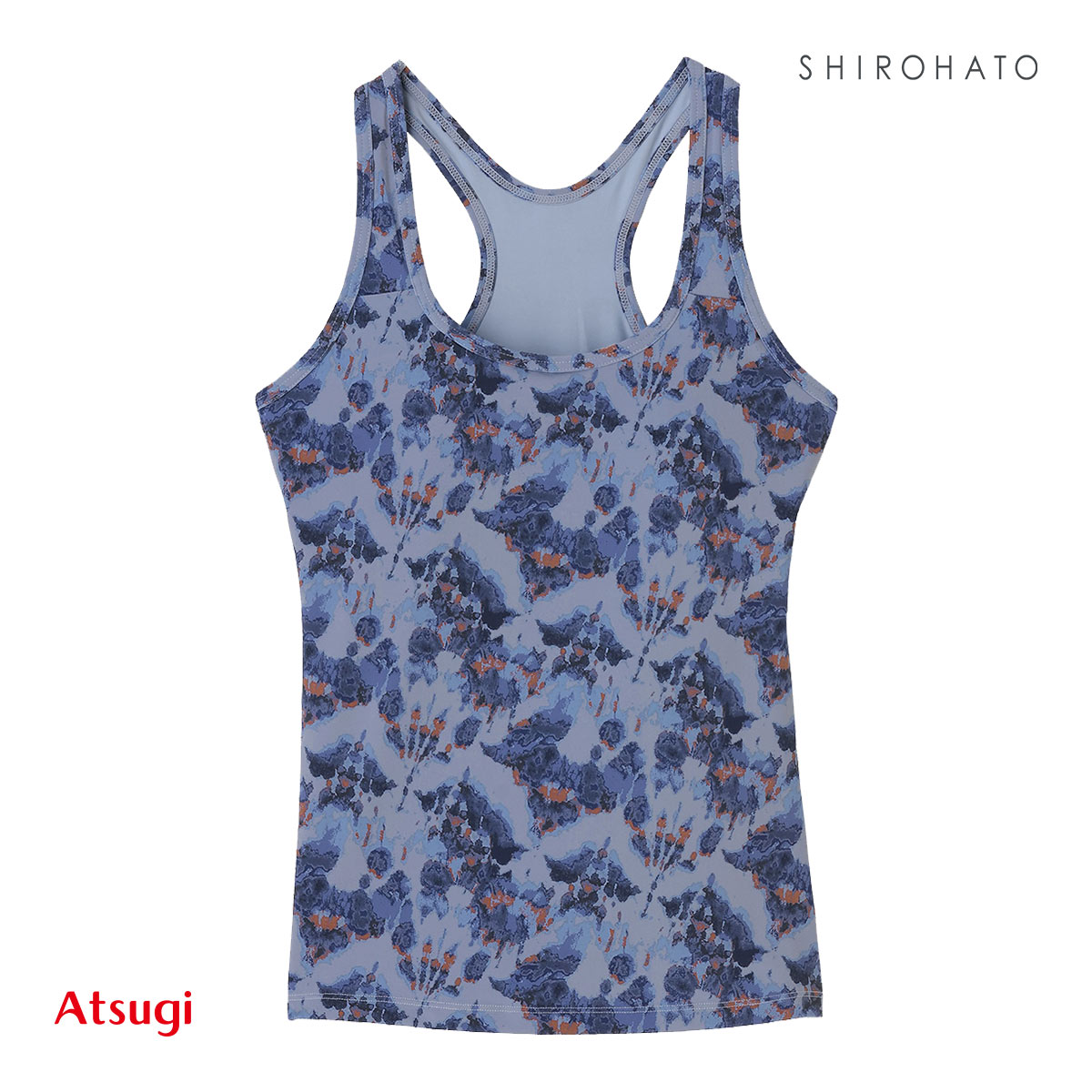 アツギ ATSUGI クリアビューティアクティブ カップ付きインナー タンクトップ ボタニカルニュアンス柄 吸汗速乾 レディース スポーツウェア(NV-ネイビー-M)