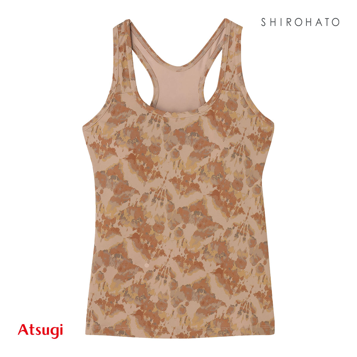 アツギ ATSUGI クリアビューティアクティブ カップ付きインナー タンクトップ ボタニカルニュアンス柄 吸汗速乾 レディース スポーツウェア(AP-アプリコット-M)
