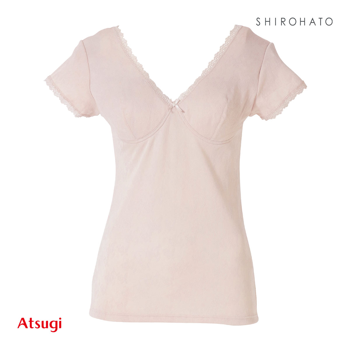 アツギ ATSUGI ラシェール カップ付き 二分袖インナー 綿混 レディース(LPE-薄ピーチ-M)