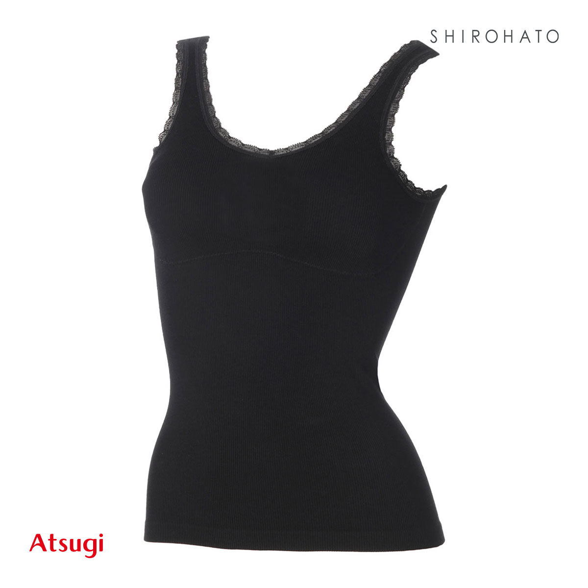 アツギ ATSUGI ヌードメイク NUDE Make 成型リブ カップ付き インナー タンクトップ レディース(BK-ブラック-M)