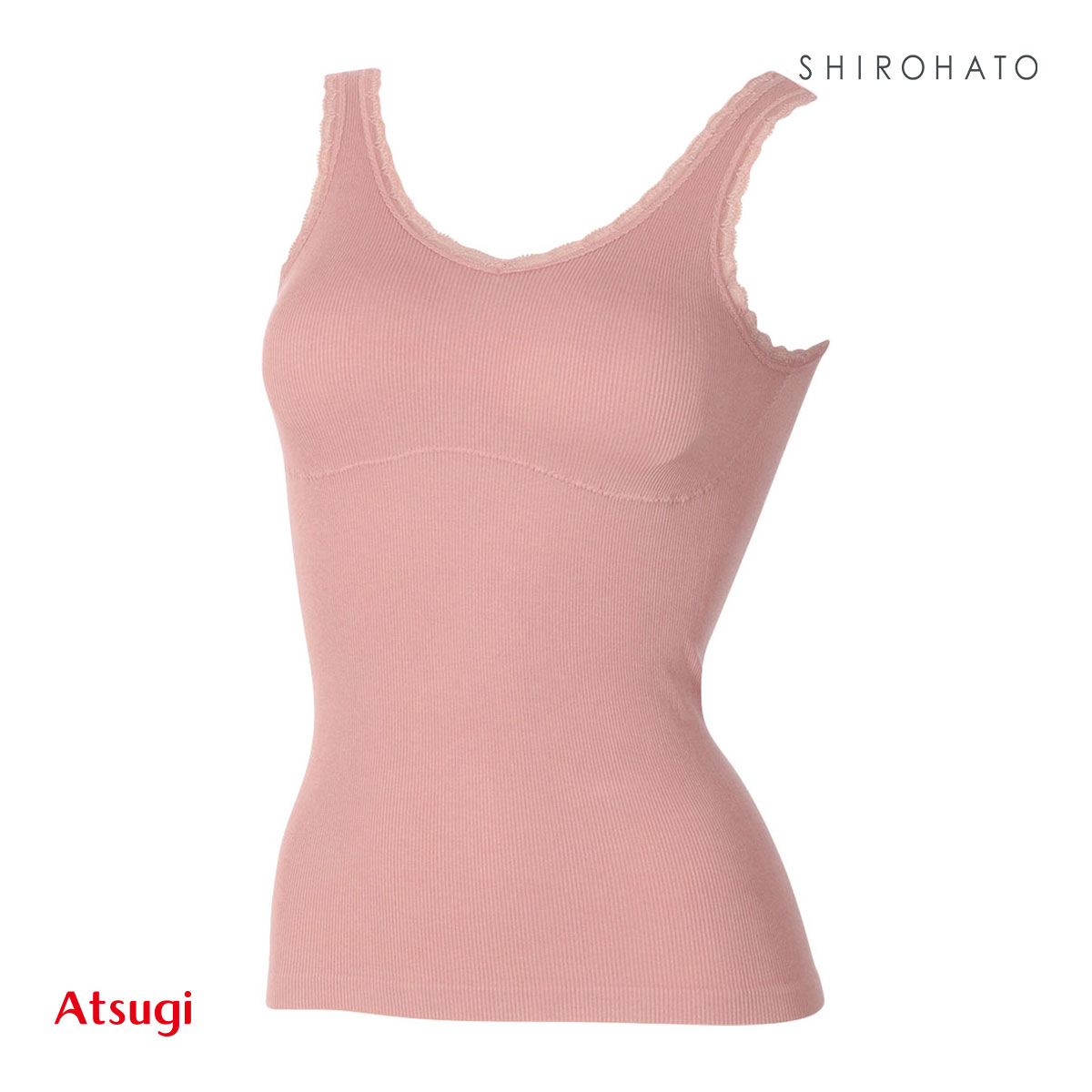 アツギ ATSUGI ヌードメイク NUDE Make 成型リブ カップ付き インナー タンクトップ レディース(PI-ピンク-M)