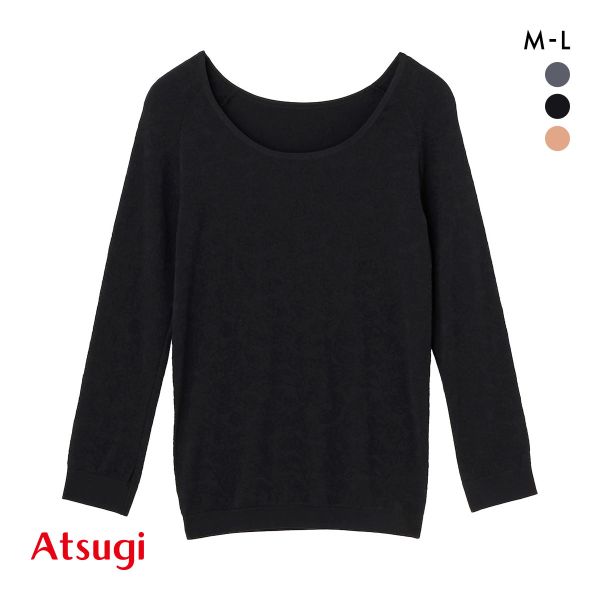 アツギ ATSUGI 着るタイツ ラインローズ柄 8分袖 Uネック