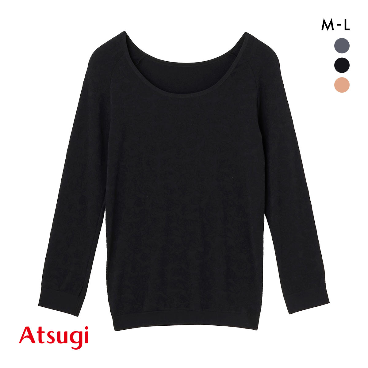 アツギ ATSUGI 着るタイツ ラインローズ柄 8分袖 Uネック(BK-ブラック-M)