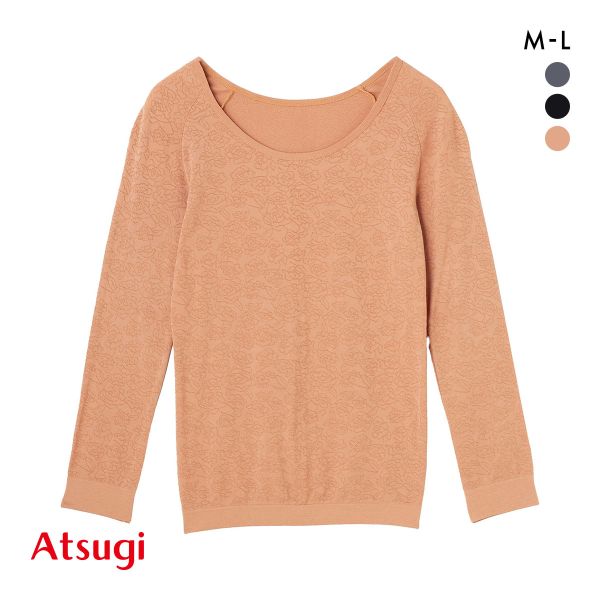 アツギ ATSUGI 着るタイツ ラインローズ柄 8分袖 Uネック