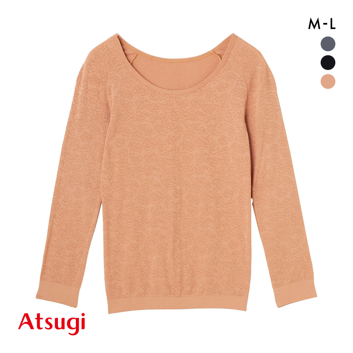 アツギ ATSUGI 着るタイツ ラインローズ柄 8分袖 Uネック(AP-アプリコット-M)