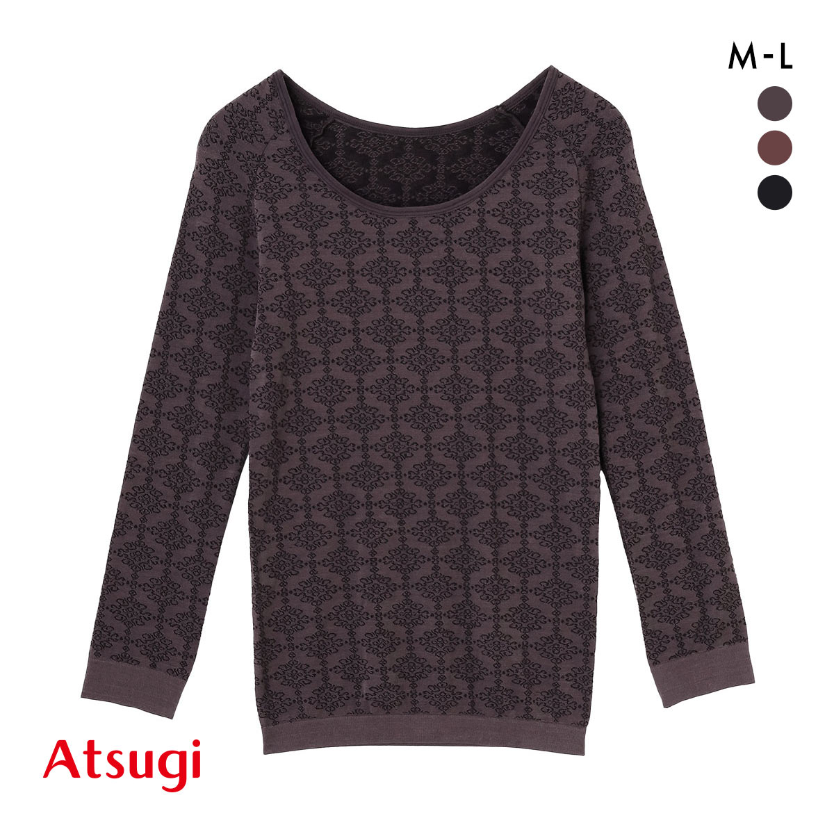アツギ ATSUGI 着るタイツ オーナメント柄 八分袖(BRG-ブラウングレー-M)