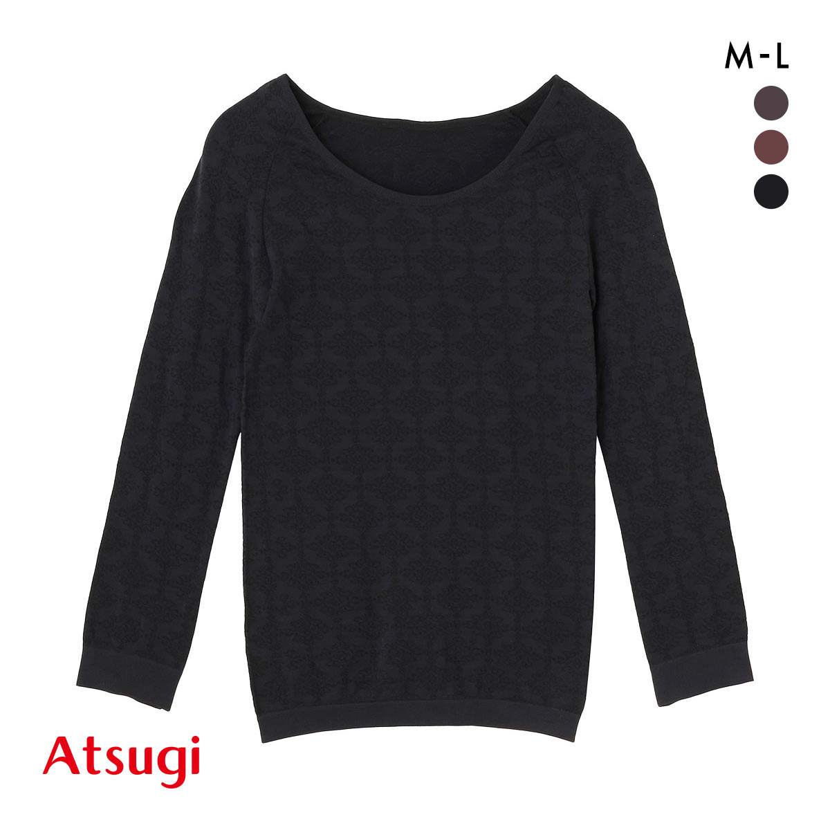 アツギ ATSUGI 着るタイツ オーナメント柄 八分袖(BK-ブラック-M)