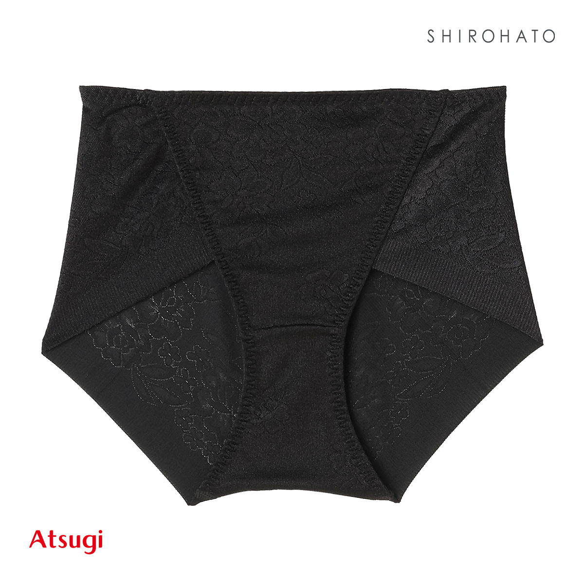 アツギ ATSUGI SLATTY スラッティ 花柄ジャガード ヘムショーツ ショート丈 お腹おさえ 単品(BK-ブラック-M)