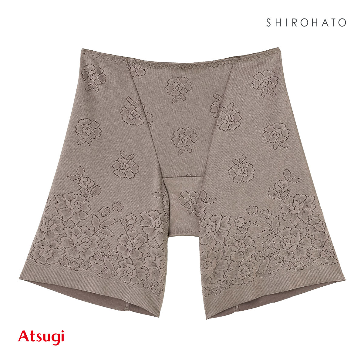 アツギ ATSUGI SLATTY スラッティ 花柄ジャガード ヘムショーツ 3分丈 お腹おさえ 単品(BRG-ブラウングレー-M)