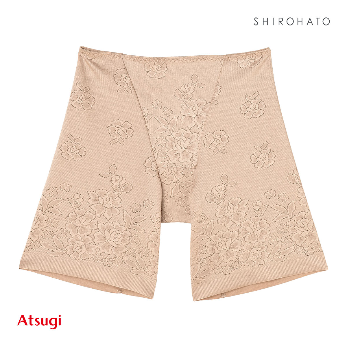アツギ ATSUGI SLATTY スラッティ 花柄ジャガード ヘムショーツ 3分丈 お腹おさえ 単品(BE-ベージュ-M)