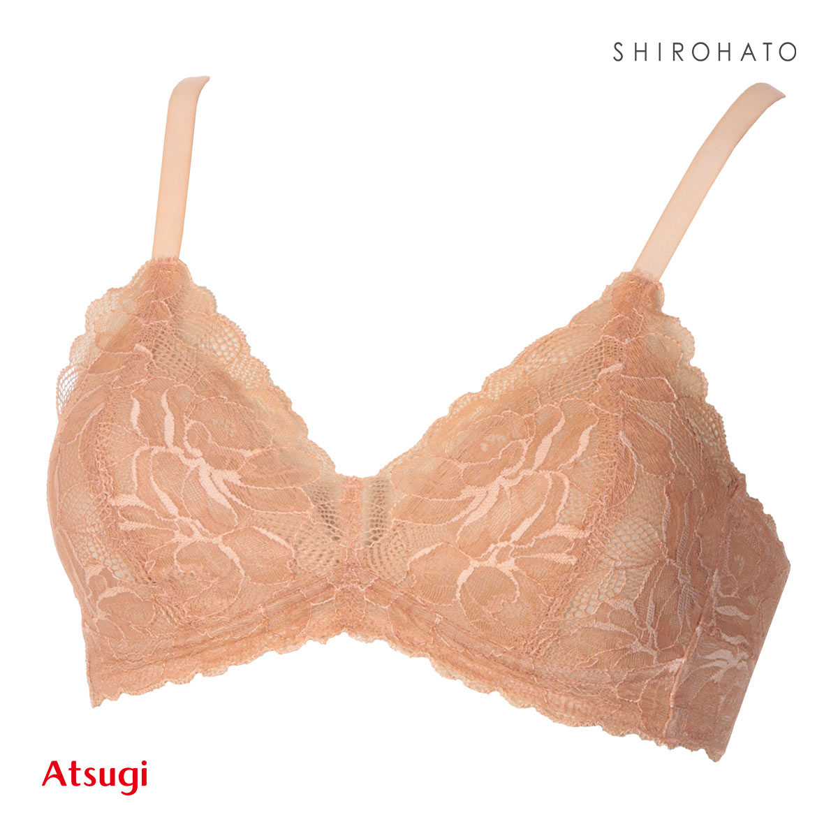 アツギ ATSUGI ヌードメイク NUDE Make 総レース ノンワイヤー ブラジャー ワイヤレスブラ 単品(LBR-薄ブラウン-M)