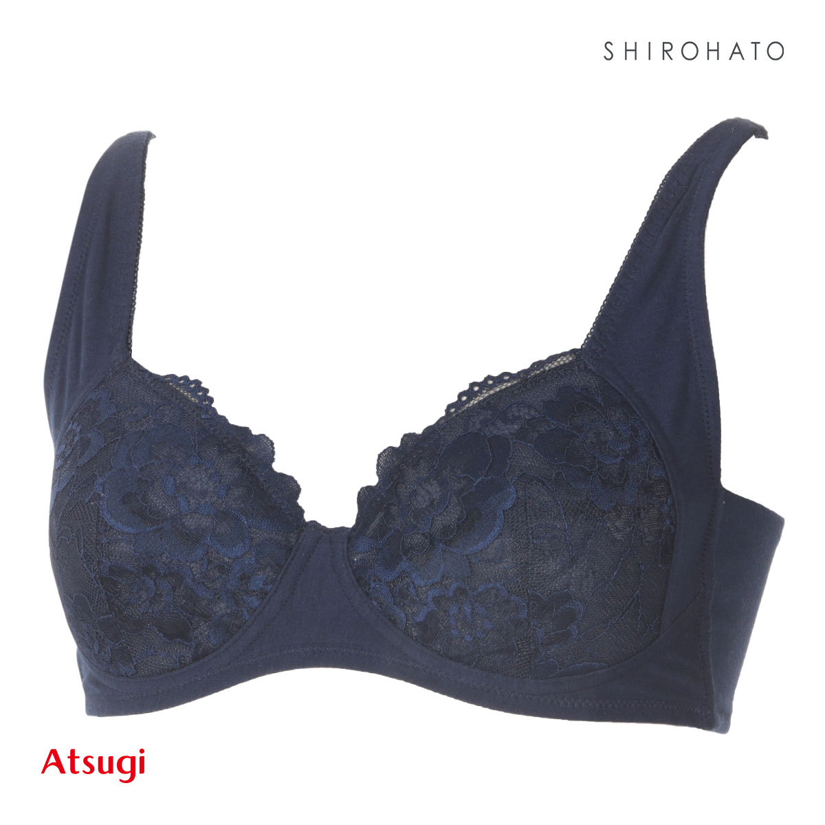 アツギ ATSUGI ラシェール 脇高設計 ノンワイヤーブラ ブラジャー 綿混 大きいサイズ 単品(NV-ネイビー-M)