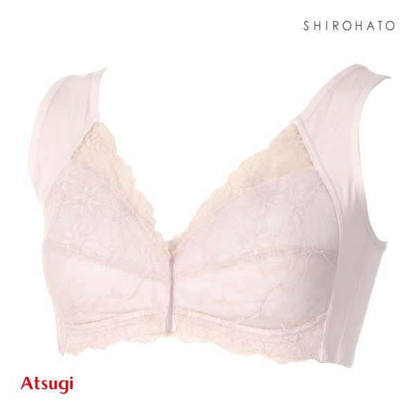 アツギ ATSUGI ラシェール ノンワイヤーブラ フロントホック ブラジャー 綿混 大きいサイズ 単品