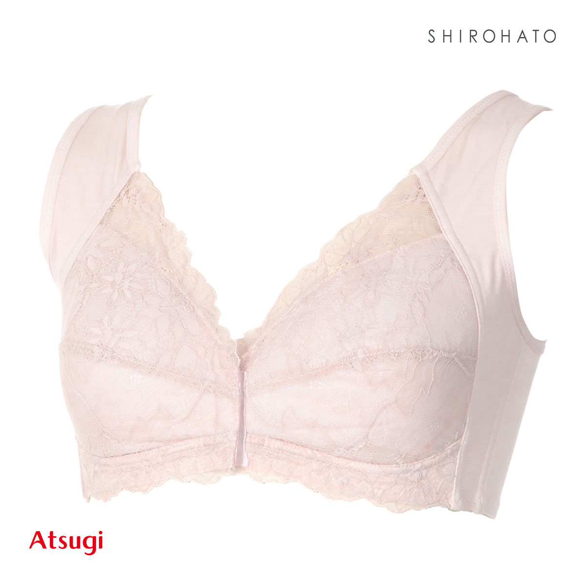 アツギ ATSUGI ラシェール ノンワイヤーブラ フロントホック ブラジャー 綿混 大きいサイズ 単品(PGY-ピンクグレー-M)