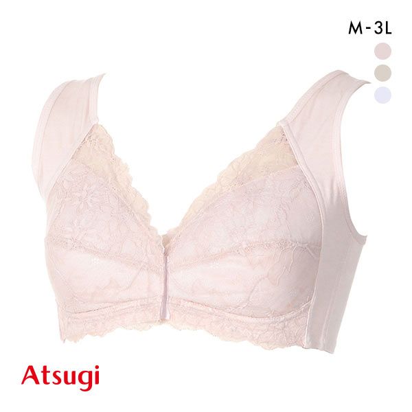アツギ ATSUGI ラシェール ノンワイヤーブラ フロントホック ブラジャー 綿混 大きいサイズ 単品