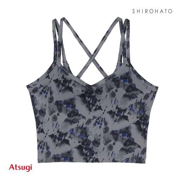 アツギ ATSUGI クリアビューティアクティブ 背中クロス ヨガブラ ボタニカルニュアンス柄 カップ付きインナー ハーフトップ ノンワイヤー